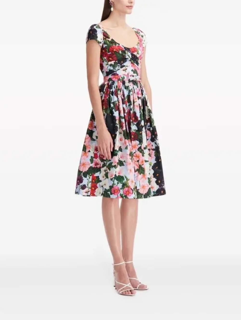 $2190 NEW OSCAR DE LA RENTA HOLLYHOCK PINK BLUE DAY DRESS US 8 M - Picture 3 of 10